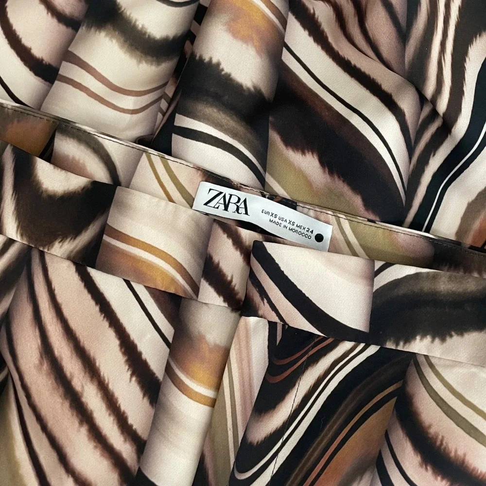 ZARA Printed Flare Pants Brown Green Stripes Blogger Favorite Chic Party X-Small - Picture 12 of 16